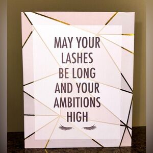 Small Canvas Wall Art Lashes Quote in Pink, Gold, and White